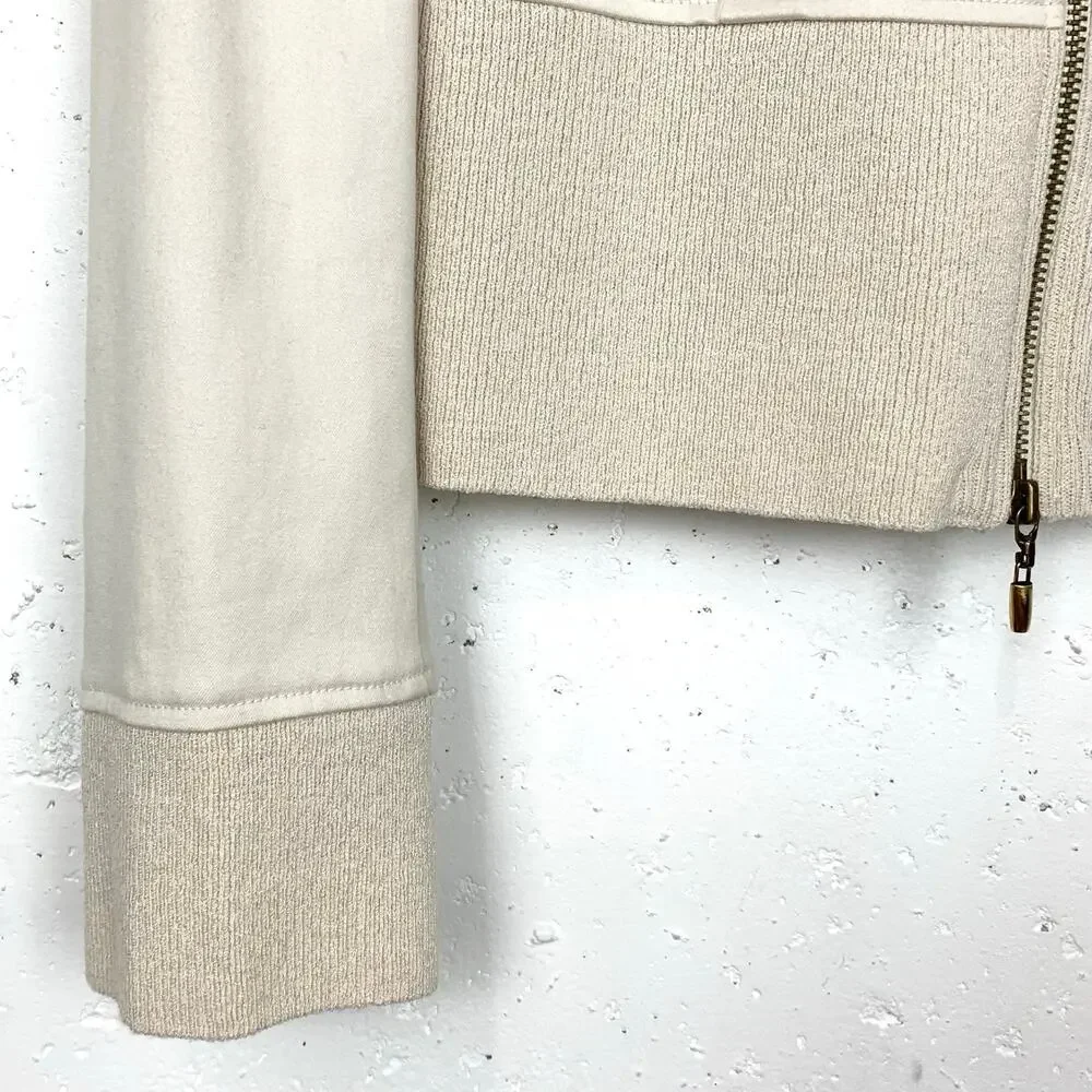 St. John Sport Full Zip Jacket Cotton Stretch Blend 2 Way Zipper Tan Size P